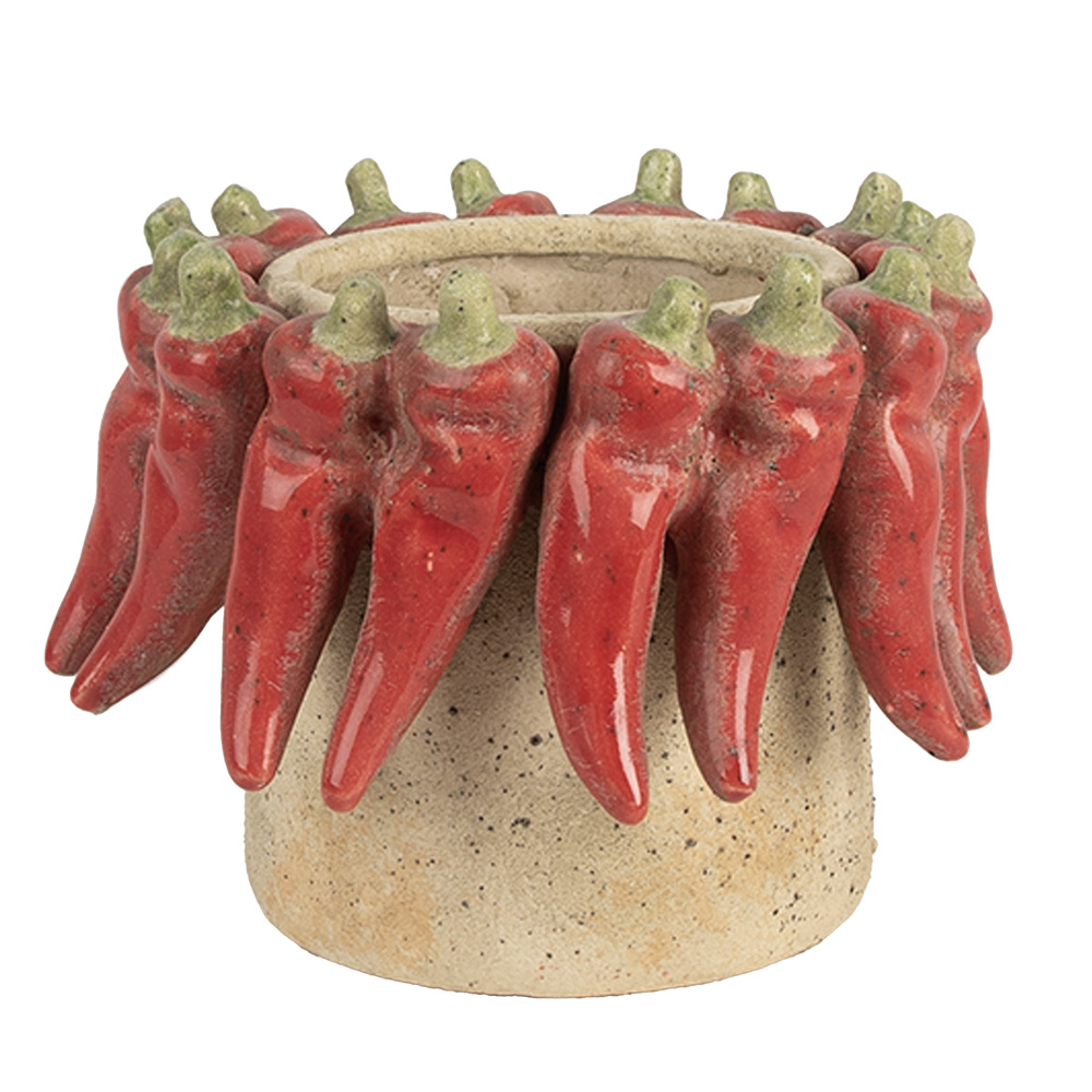 [6TE0579M] Flower Pot Inside Beige Red Ø 17x13 cm