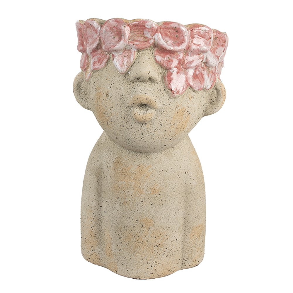 [6TE0584M] Flower Pot Inside Beige Red 16x15x25 cm