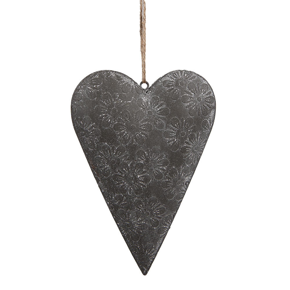 [6Y5569M] Décoration pendentif coeur Gris 15x2x10 cm