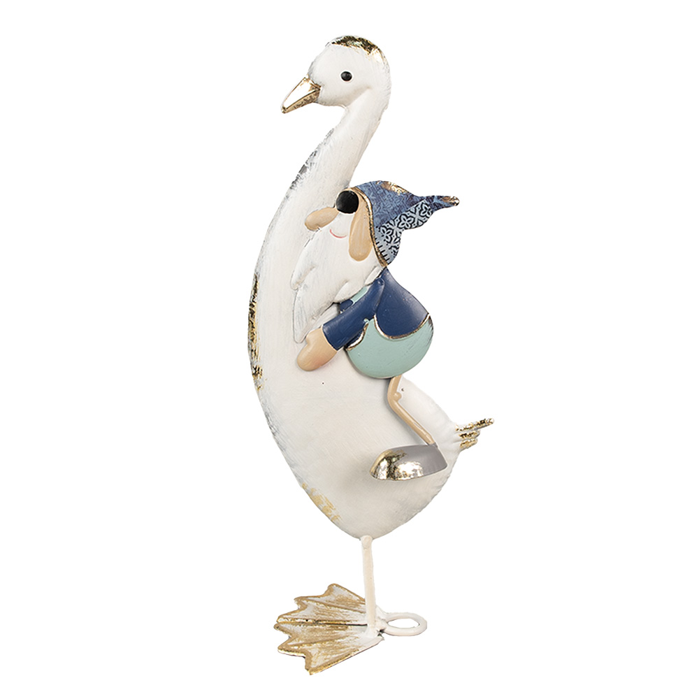 [6Y5595] Statua Decorativa Oca Bianco 15x13x36 cm