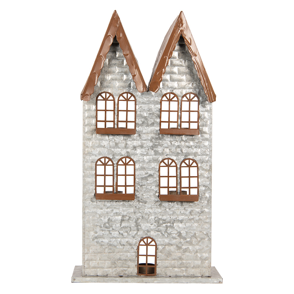 [6Y5811] Portacandele Natale Casette Grigio 30x13x54 cm