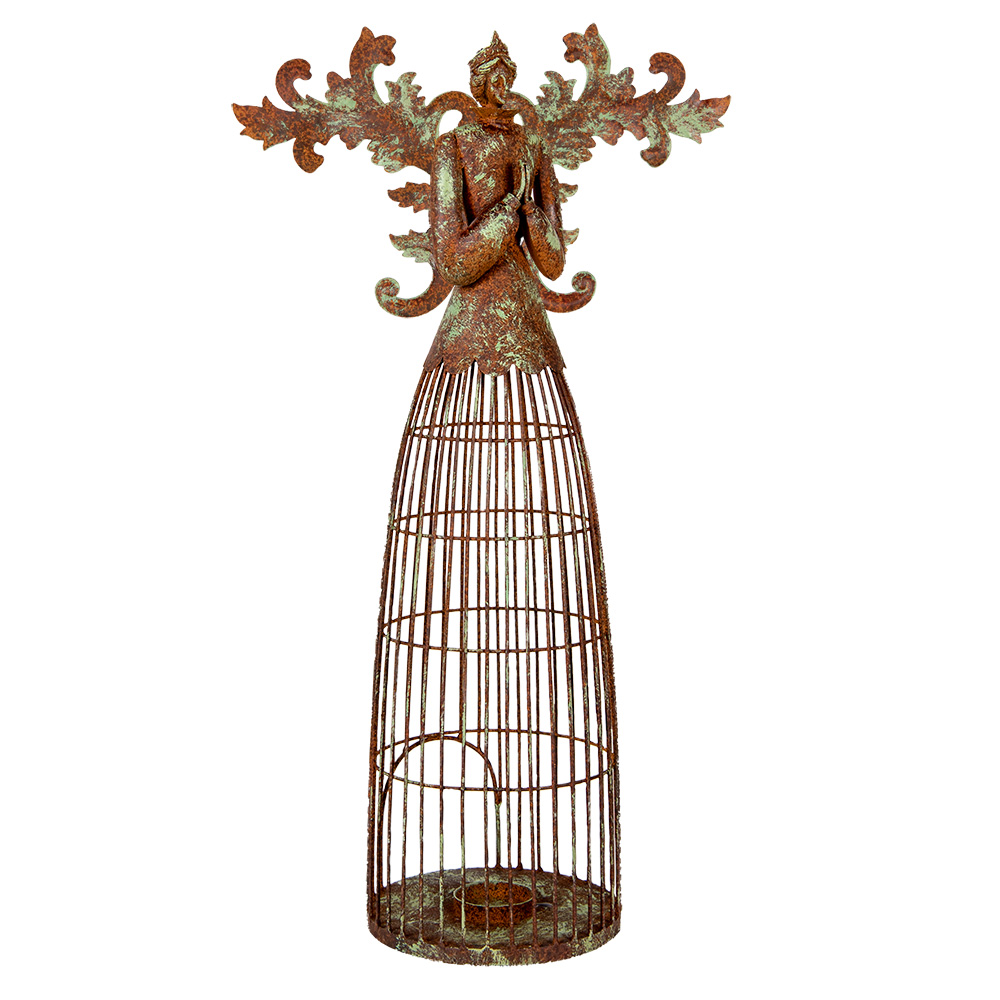 [6Y5836] Decoration Angel / Tealight Holder Brown Green 29x17x58 cm