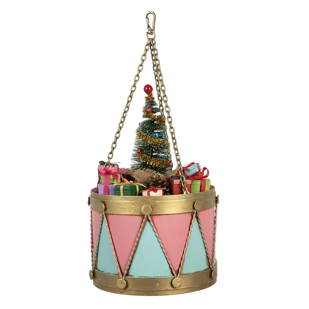 [6Y5866] Décoration Tambour Rose Bleu Ø 17x25/37 cm