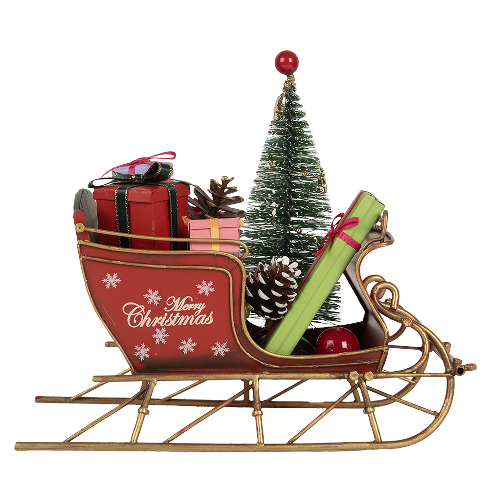 [6Y5869] Weihnachtsdeko Schlitten Rot Goldfarbig 21x9x18 cm