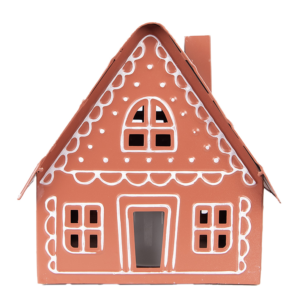 [6Y5978] Dekoration Haus mit LED Braun Weiß 23x18x23 cm / 3x AAA