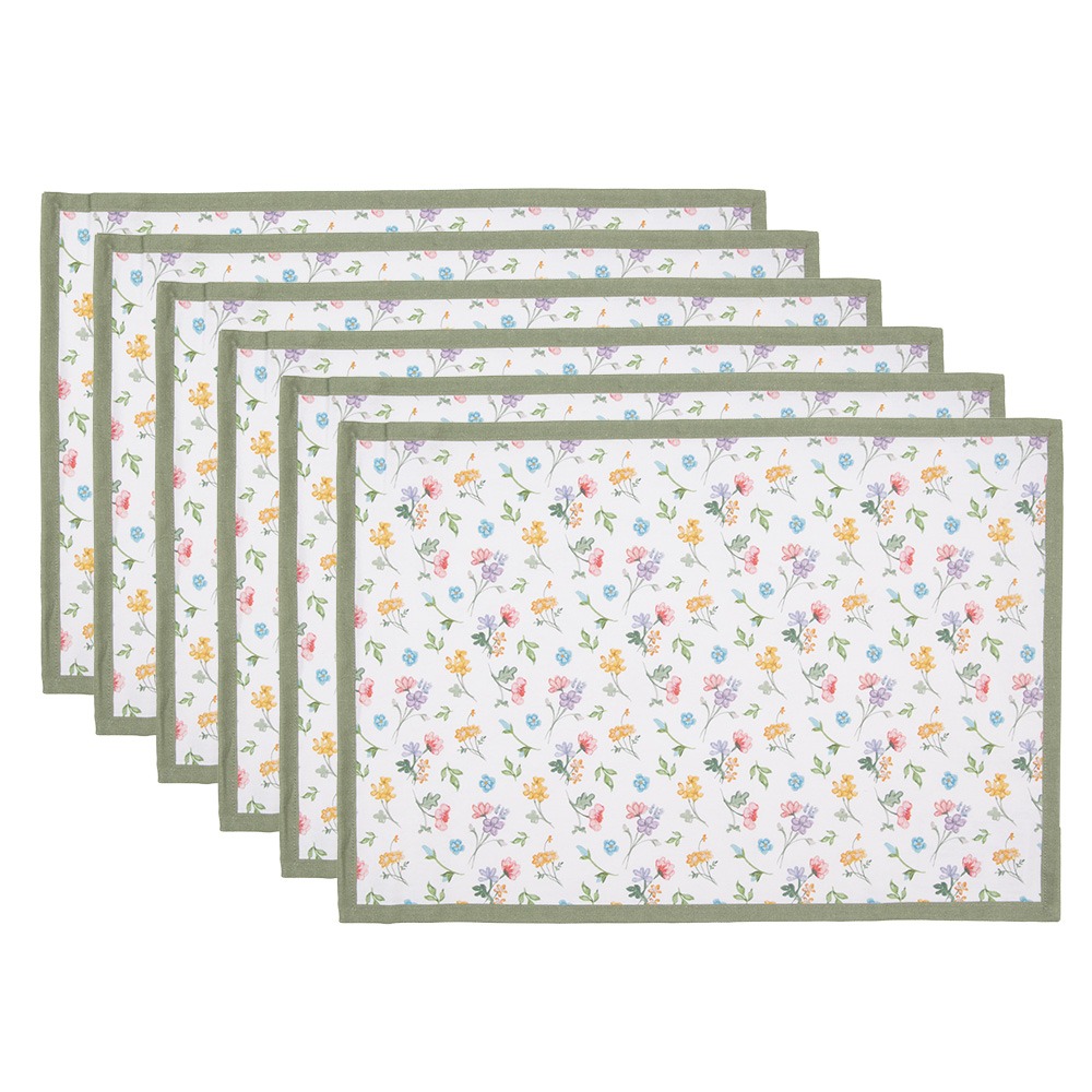 [CFL40] Placemats Set of 6 White, Green 48x33 cm