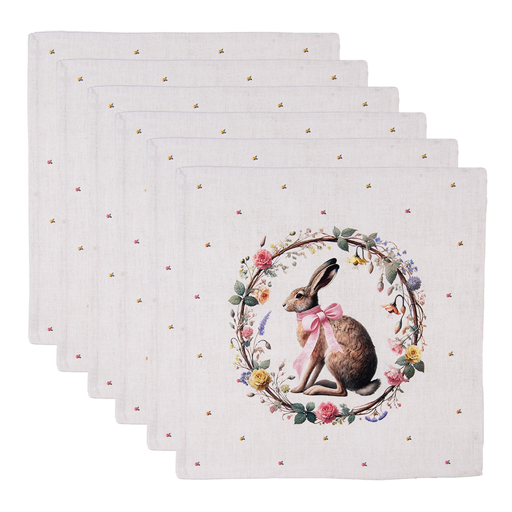 [EWC43] Serviettes de table en coton (set de 6) Beige Marron 40x40 cm