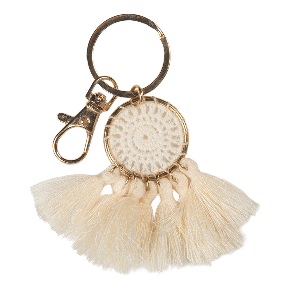 [JZKC0214BE] Sleutelhanger beige 4x1x7 cm