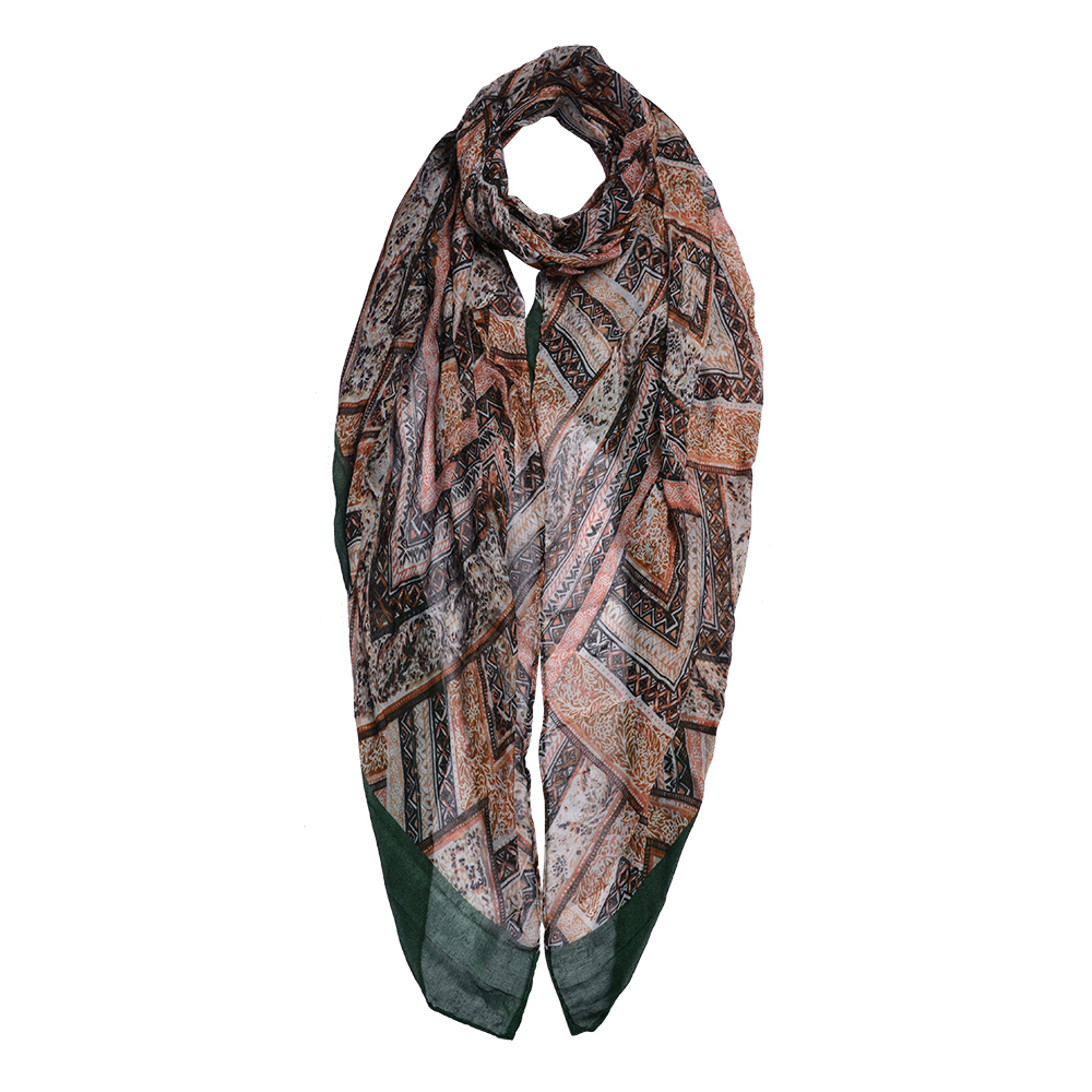 [JZSC0655GR] Foulard femme impirmée Vert 80x180 cm