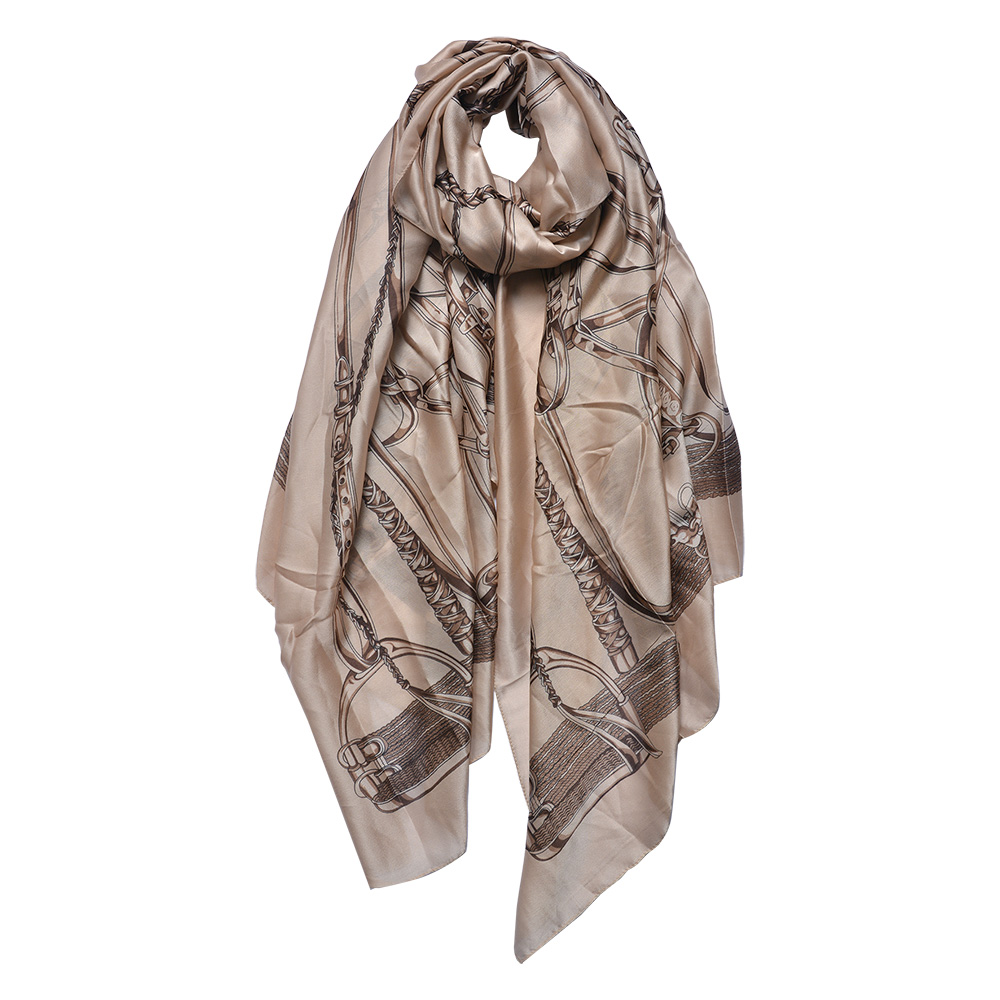 [JZSC0711BE] Echarpe femmes Impirmée Beige 90x180 cm