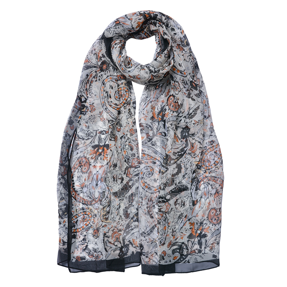 [JZSC0716Z] Echarpe femmes Impirmée Noir 50x160 cm