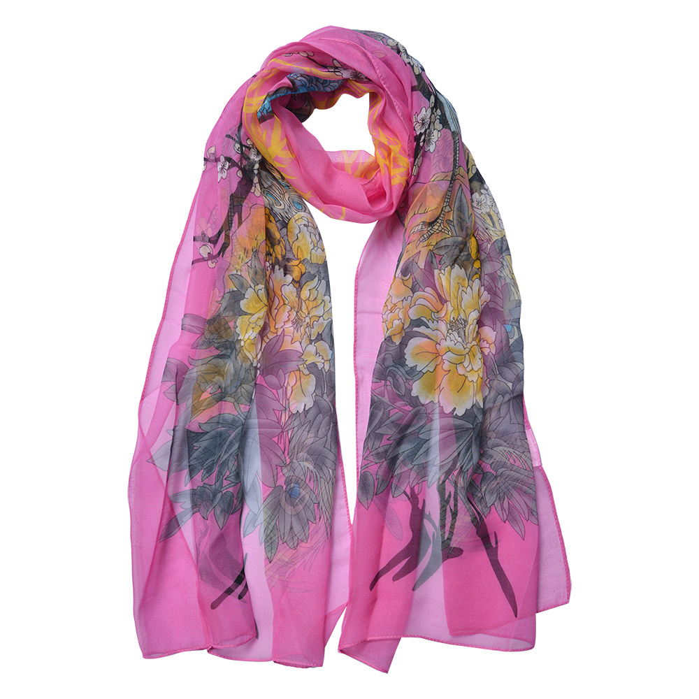 [JZSC0724P] Echarpe femmes Impirmée Rose 50x160 cm