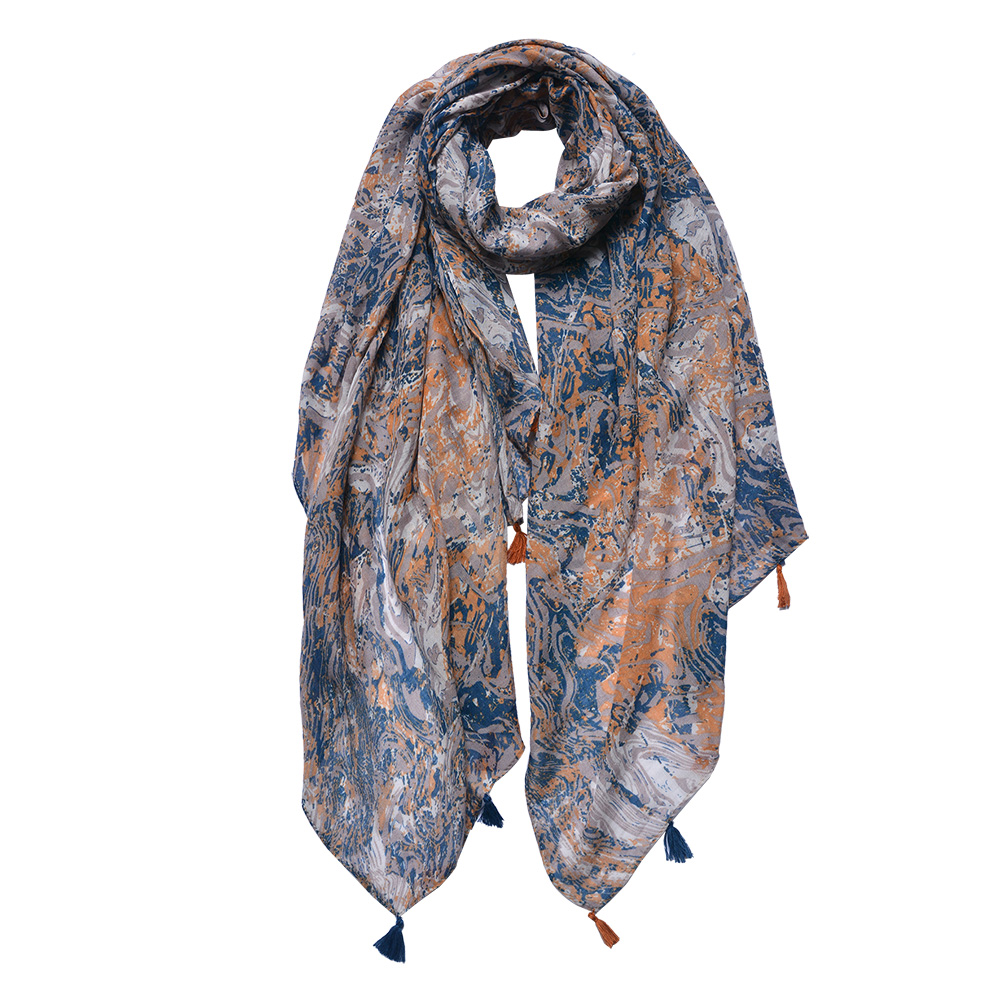 [JZSC0734] Scarf Women Print Orange Blue 90x180 cm