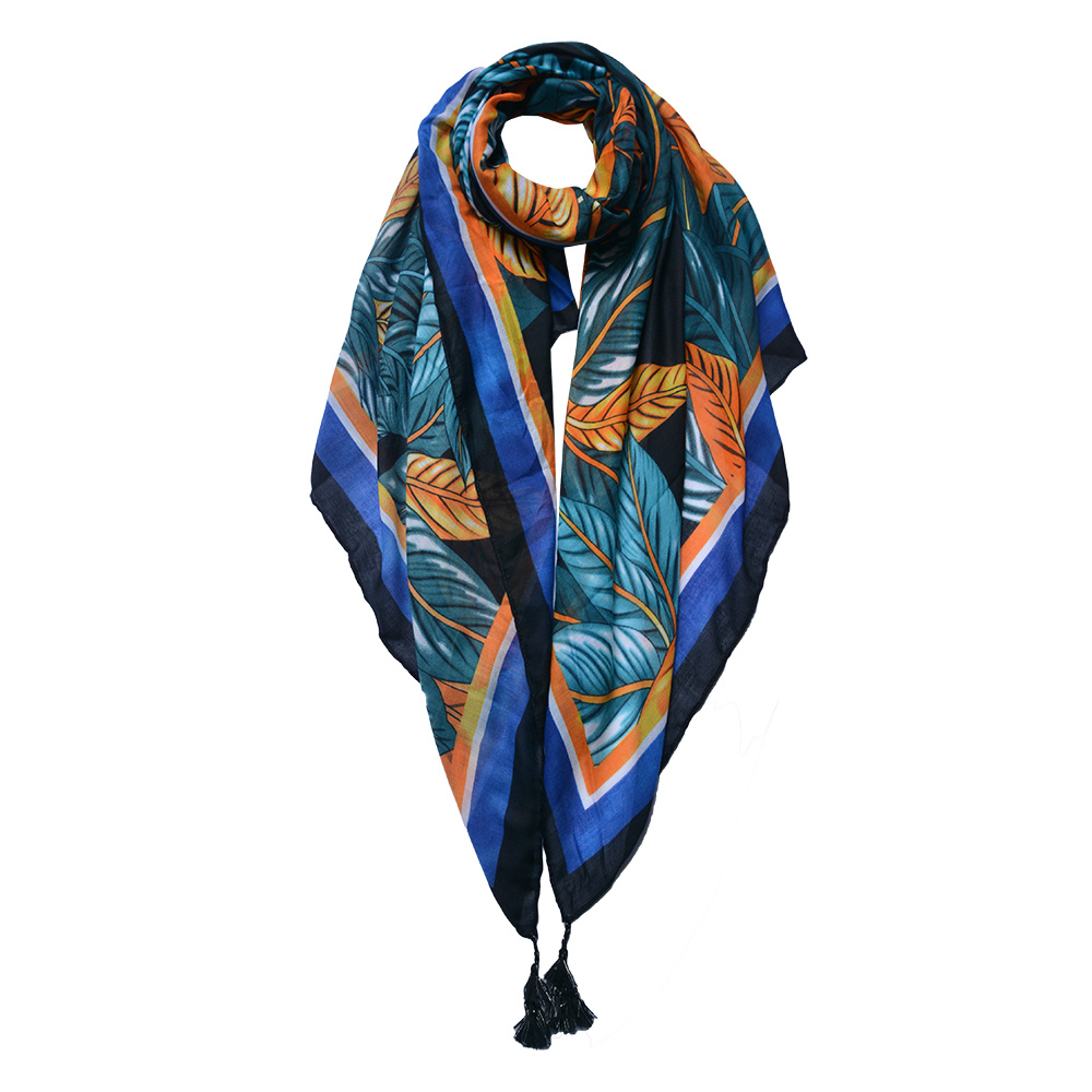 [JZSC0740] Foulard Donna Stampato Arancio, Verde, Blu 90x180 cm