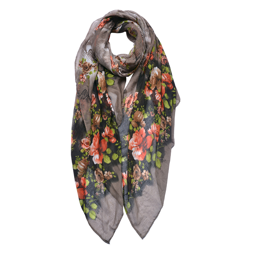 [JZSC0752G] Foulard Donna stampato Grigio 90x180 cm