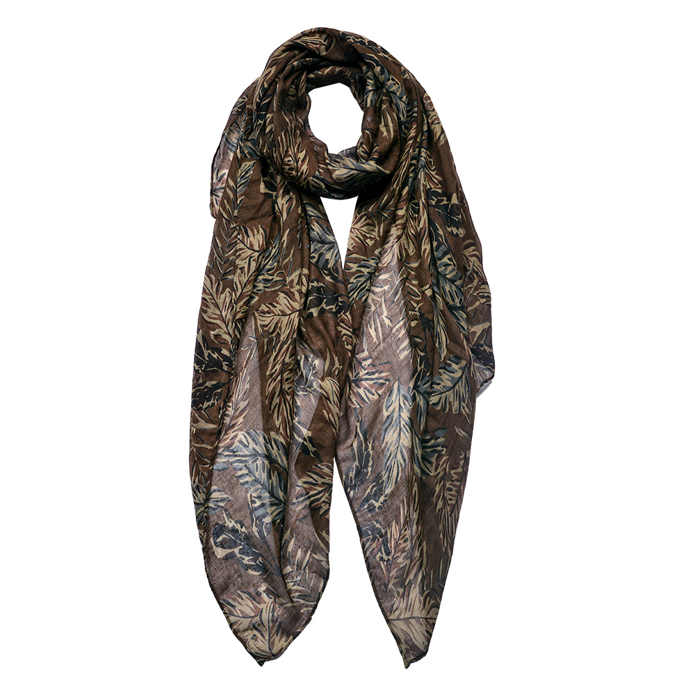 [JZSC0766BE] Scarf Women Print Beige 90x180 cm