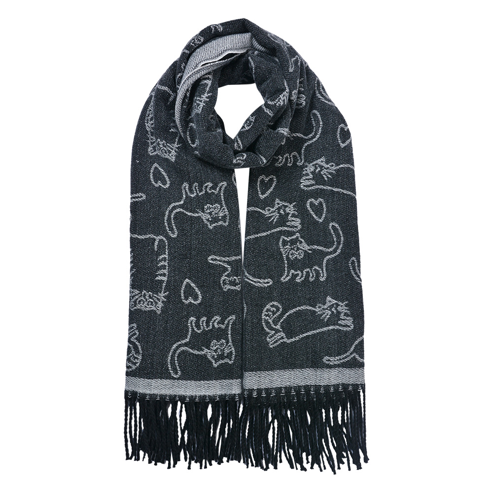 [JZSC0815Z] Foulard femme impirmée Noir 65x180 cm