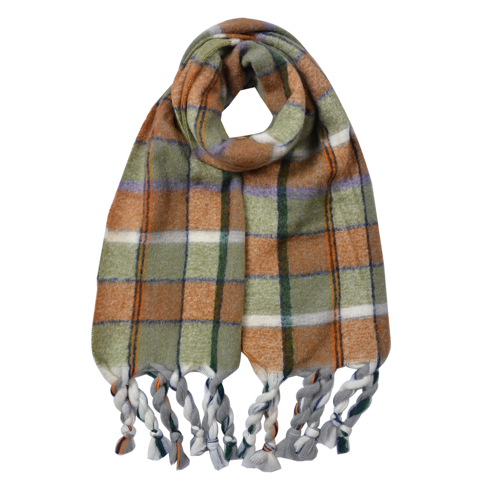 [JZSC0824GR] Scarf Women Green Brown 50x200 cm