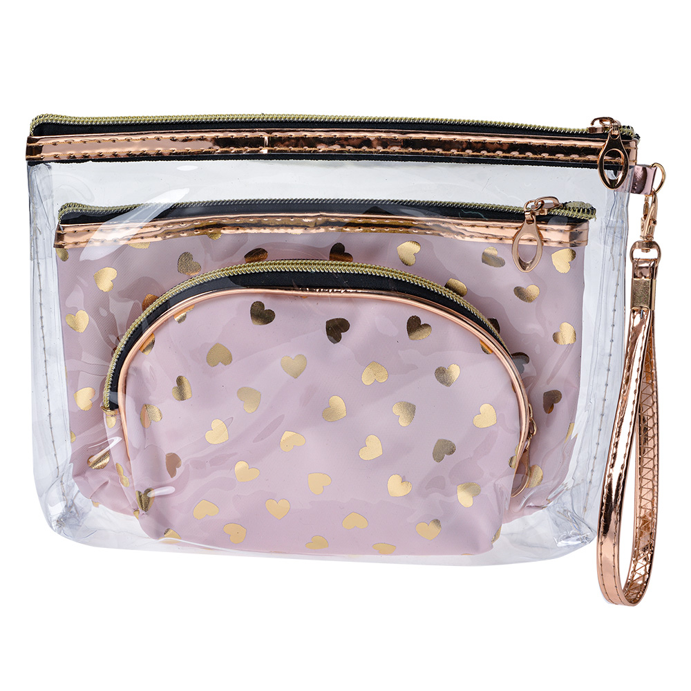 [JZSET0001P] Trousse de toilette pour femmes Rose (set 3) 23x17 / 20x13 / 18x12 cm
