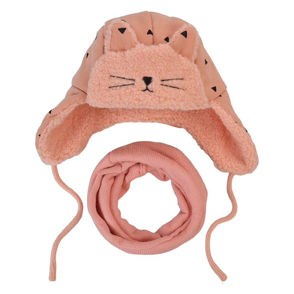 [MLLLSH0001P] Kinder Sjaal / muts set roze