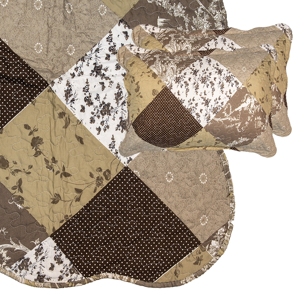 [Q205.060] Bedspread Brown White 180x250 cm / 1x pillowcase 50x70 cm