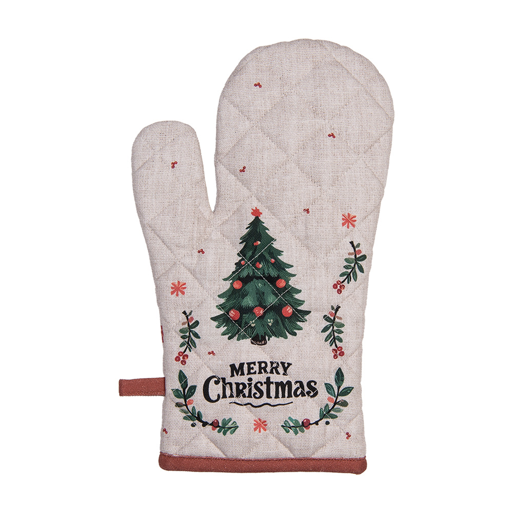 [TCH44] Ofenhandschuhe Beige Grün Rot 18x30 cm