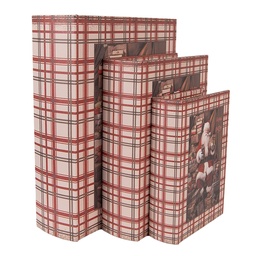 [6H2465] Boîte en forme de livre (3) Marron Rouge 27x22x7 / 22x17x6 / 18x13x4 cm