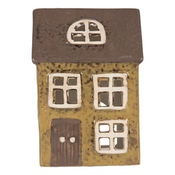 [6CE2286] Tealight Holder Christmas House Green Brown 10x7x14 cm