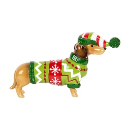 [6PR5620] Décoration Chien Marron Vert 24x5x14 cm