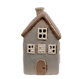 [6CE1890] Portacandele Natale Casette Grigio Marrone 9x9x16 cm