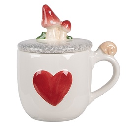 [6CE1702] Mug With Lid White Red 14x10x9 /15 cm / 400 ml