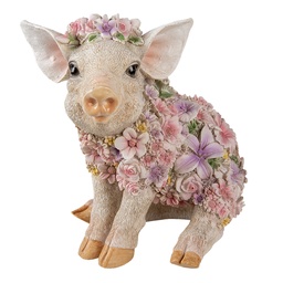 [6PR3332] Statua Decorativa Maiale Bianco, Rosa 24x16x23 cm