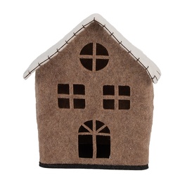 [66305] Maison en Feutre Marron Blanc 17x9x19 cm