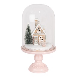 [6GL5191] Glass Cloche with decoration Pink LED Ø 17x30 cm / 2xAAA