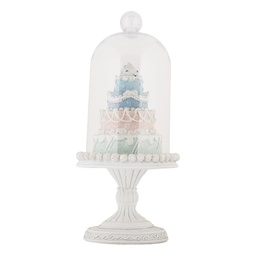 [6PR5847] Glasglocke mit Deko Weiß Blau Ø 13x27 cm