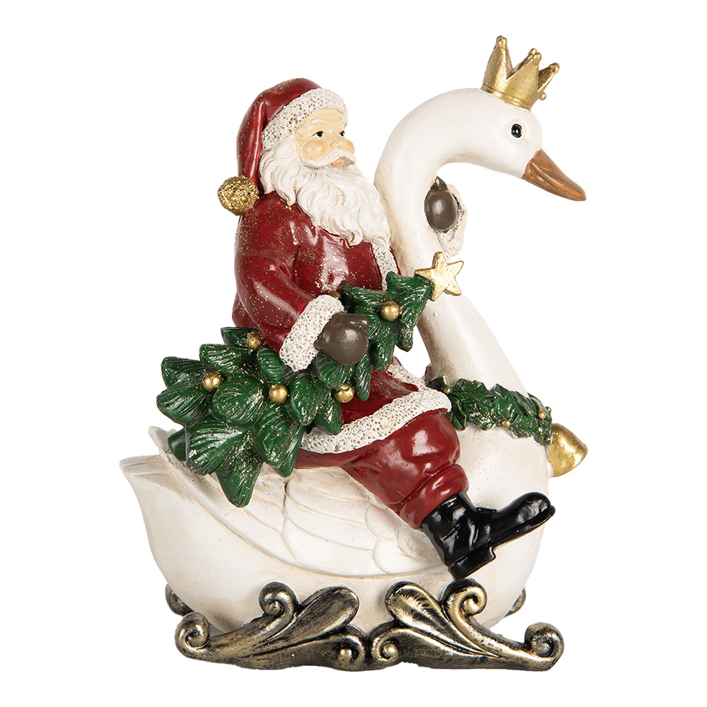 Decoratie kerstman op zwaan 13x10x16 cm
