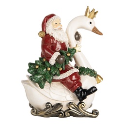 [6PR5671] Weihnachtsdeko Weihnachtsmann auf einem Schwan Rot Weiß 13x10x16 cm