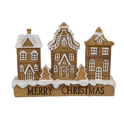 [6PR4194] Dekoration Haus mit LED Braun Weiß 13x4x10 cm