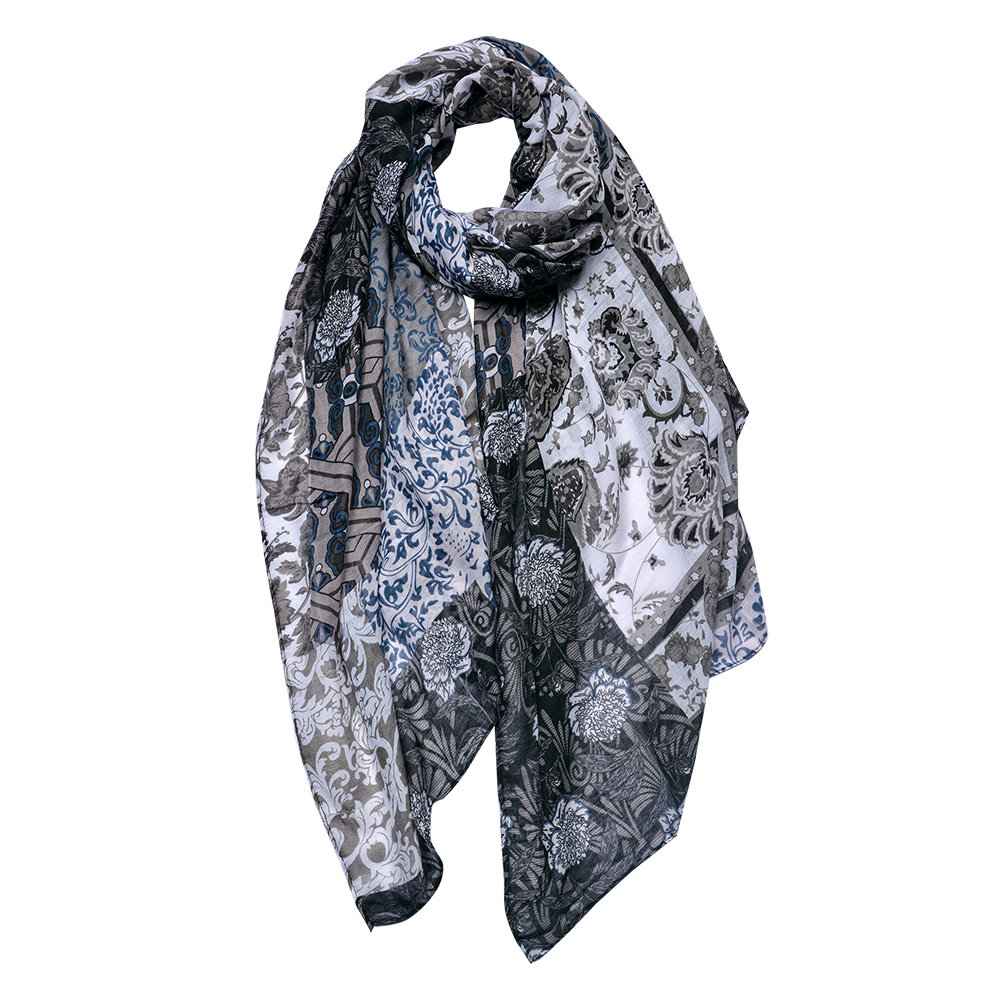 Foulard Donna stampato Nero, Grigio 90x180 cm