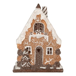 [6PR5823] Dekoration Haus mit LED Braun Weiß 15x8x19 cm