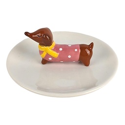 [6CE2456] Schmuckschale Hund Weiß Ø 13x5 cm