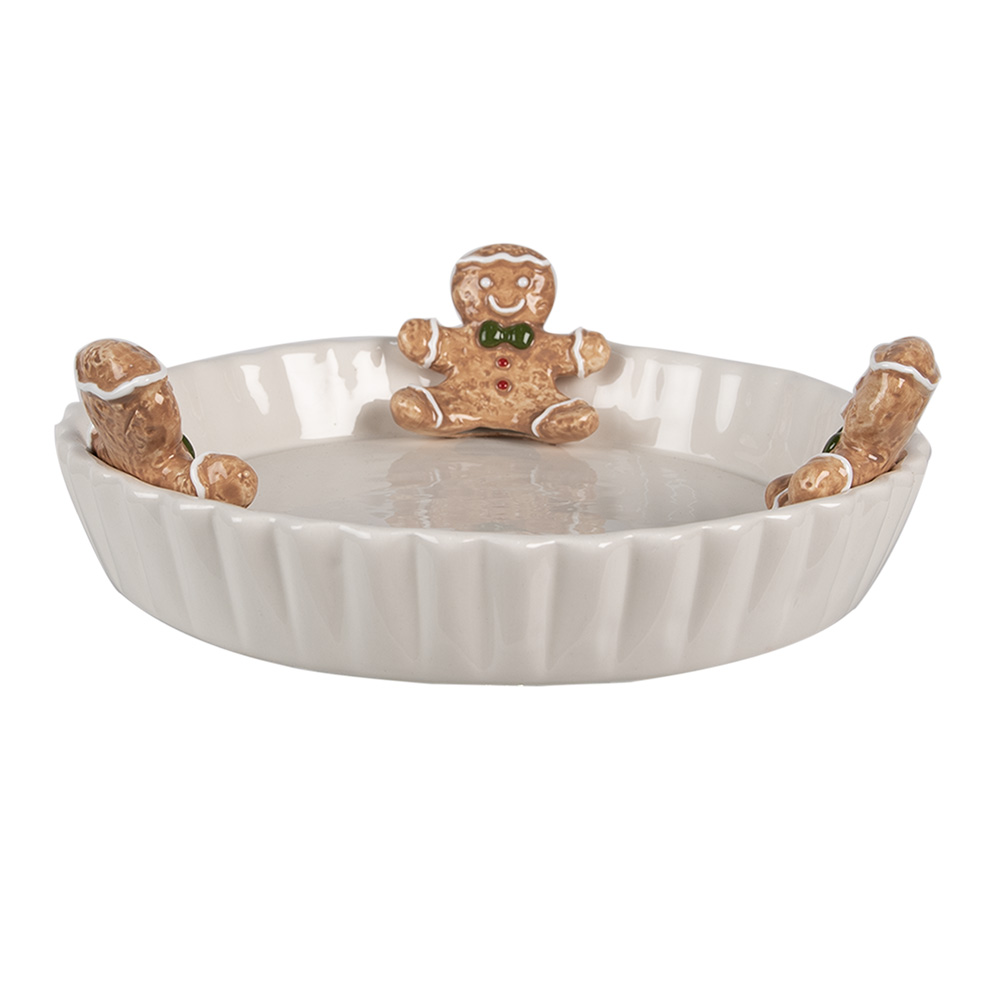 Plat de service Blanc Marron Ø 23x3 / 7 cm