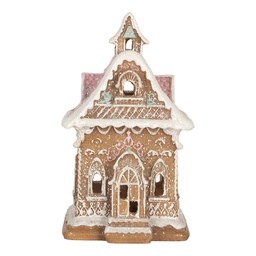 [6PR5843] Dekoration Haus mit LED Braun Rosa 9x10x15 cm