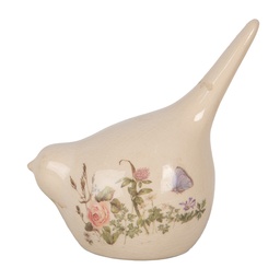 [6CE1954M] Decorazione Uccello Beige Rosa 14x9x15 cm