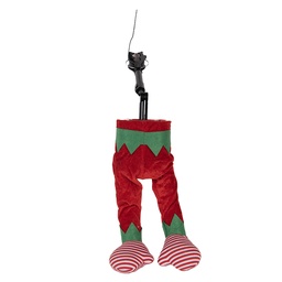 [66349] Decorazione Natale Gambe da elfo di Natale Rosso Verde 21x13x59 cm / 3xAA