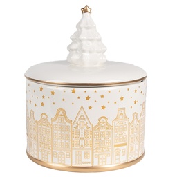[6CE1737] Bocal avec couvercle Blanc Couleur or Ø 15x19 cm