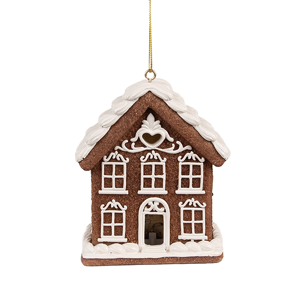 Decoratie hanger huisje met LED 8x6x10 cm