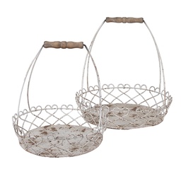 [6Y5619] Körbe Weiß Braun (set 2) Ø 39x42 / Ø 30x34 cm