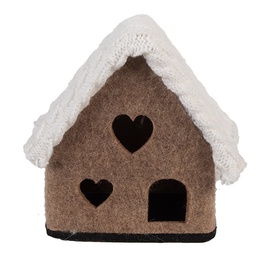 [66306] Maison en Feutre Marron Blanc 13x10x13 cm