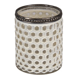 [6GL3339] Glas Kerzenhalter Weiß Ø 7x8 cm